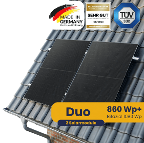 Kleines Kraftwerk Duo Ziegeldach Komplettset 900W mit bifazialen topCon Solarmodulen